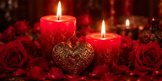 Veladora roja con corazón dorado para que me busque desesperado